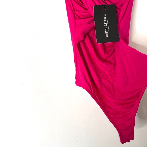 PrettyLittleThing Pink Wrap Bardot Thong Bodysuit NWT - Picture 5 of 9